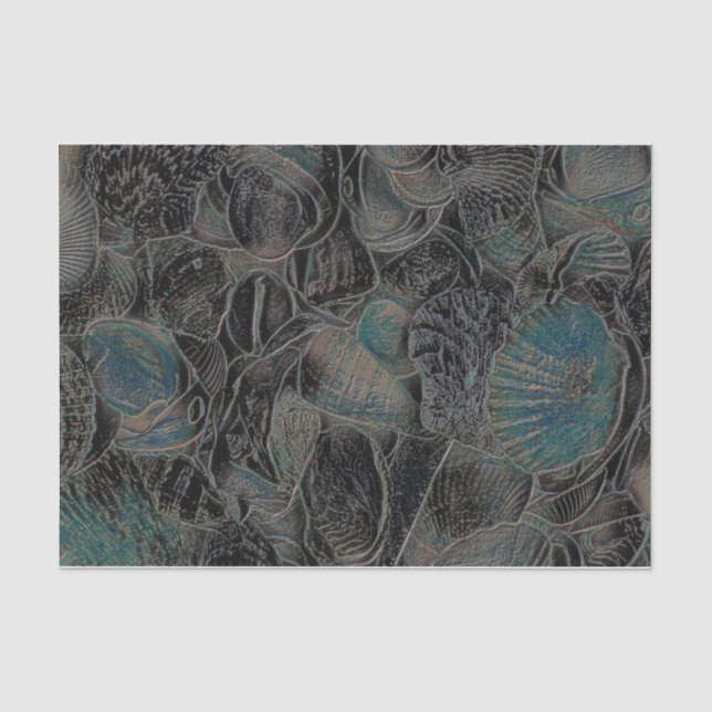 Muscheln Ocean Beach Aquamarin Black Art Decoupage Seidenpapier (Vorderseite)