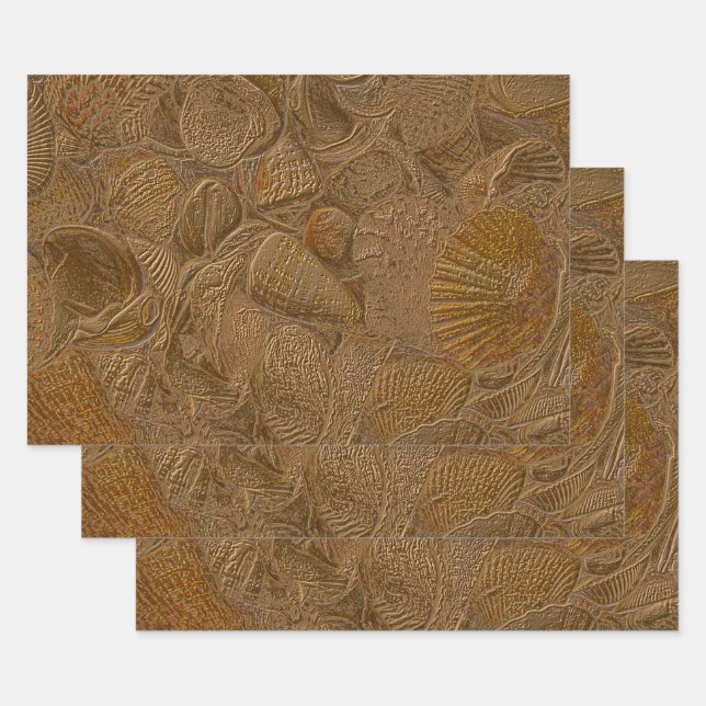 Muscheln Ocean Beach Gold Elegantes Design Geschenkpapier Set (Set)