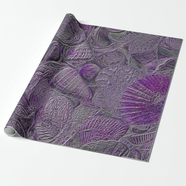 Muscheln Ocean Beach Lila Gray Metallic Geschenkpapier (Ungerollt)