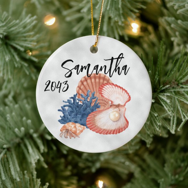 Muscheln Oyster Pearl Ocean Coasta Keramik Ornament (Baum)