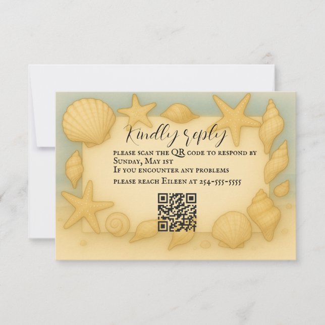 Muscheln QR-Code RSVP-Karte RSVP Karte (Vorderseite)