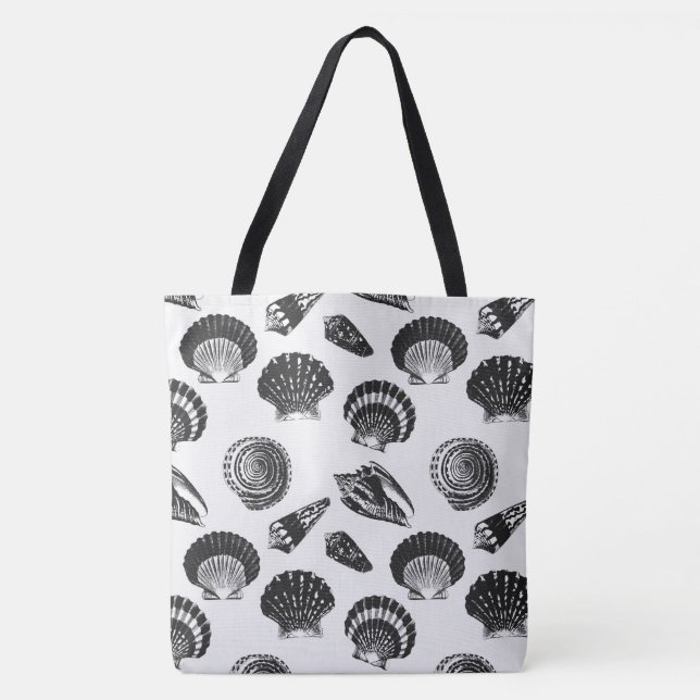 Muscheln - schwarz-weiß auf weißem Hintergrund Tasche (Vorderseite)