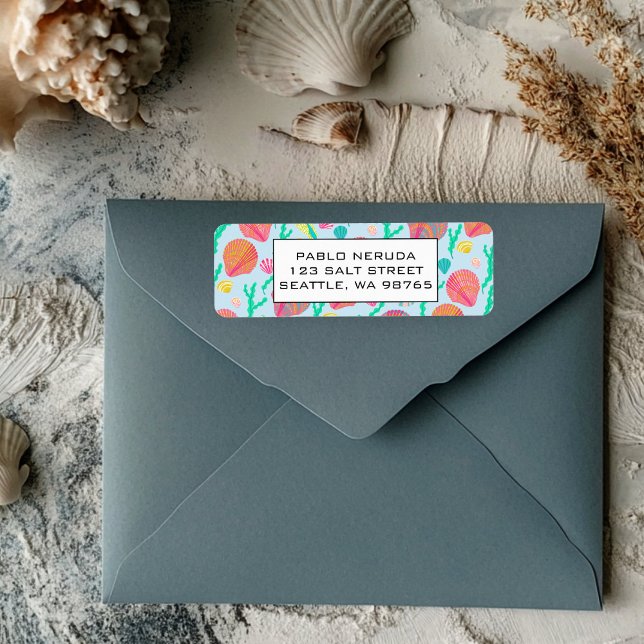 Muscheln & Seealgen Beach CUSTOM-Postadresse (Shells & Seaweed Beach Colorful Cute CUSTOM Mailing Return Address Label
)