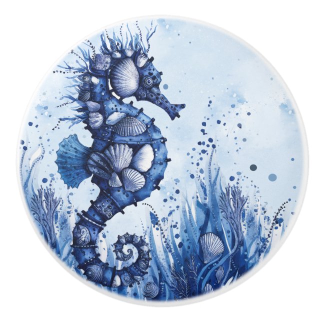 Muscheln Seepferdchen Keramikknauf (Vorderseite)