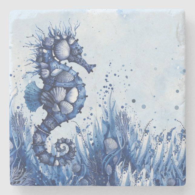 Muscheln Seepferdchen Steinuntersetzer (Vorderseite)