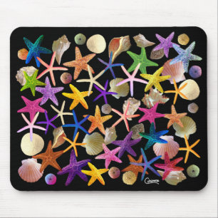 Muscheln & Starfish auf schwarz - Maus-Pad Mousepad