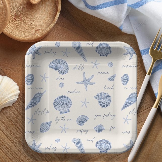 Muscheln Starfish Sun Fun Text Blau ID918 Pappteller (Von Creator hochgeladen)