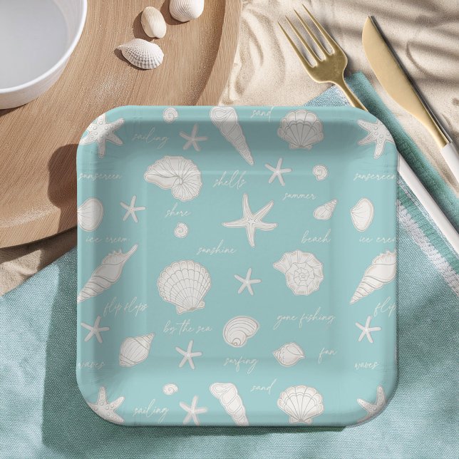 Muscheln Starfish Sun Fun Text Elfenbein ID918 Pappteller (Von Creator hochgeladen)
