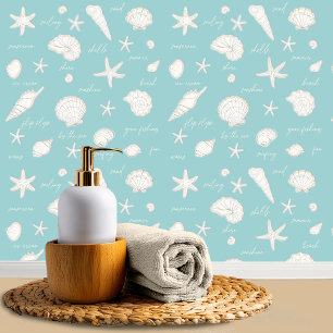 Muscheln Starfish Sun Fun Text White Ivory ID918 Tapete