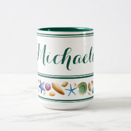 Muscheln & Streifen Zwei-Tonen-Kaffee-Tasse Zweifarbige Tasse