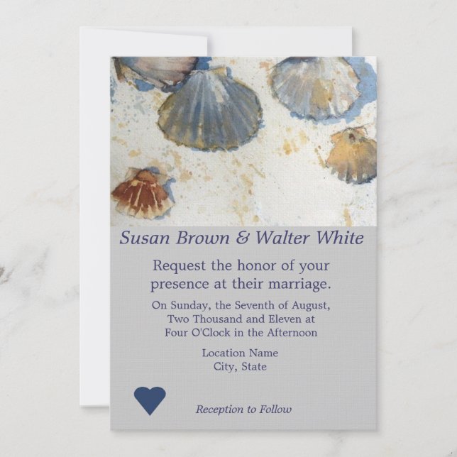 Muscheln Thema Hochzeit Einladung (Vorderseite)