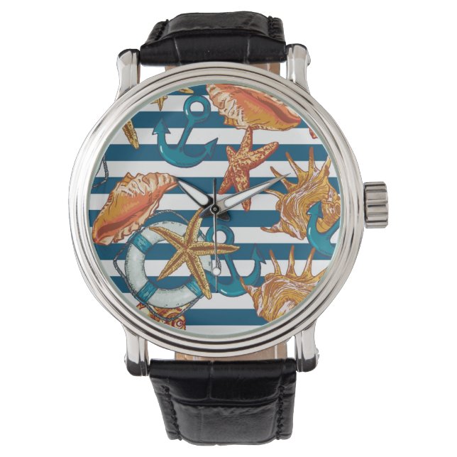Muscheln und Ankermuster Armbanduhr (Vorderseite)