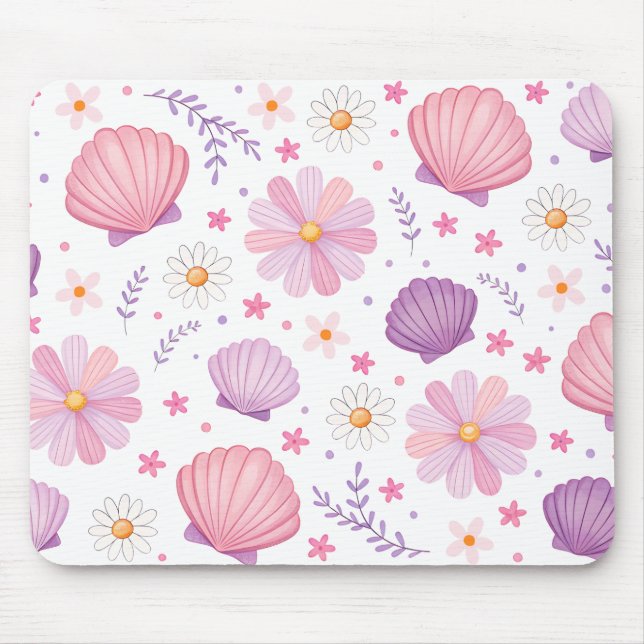 Muscheln und Gänseblümchen Mousepad (Vorne)