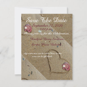 Muscheln und Herz im Sand Save the Date laden