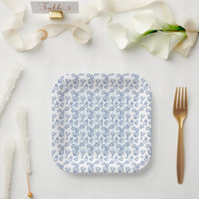 Muscheln und Hochzeitsglocken Bachelorette Pappteller (Hochzeit)