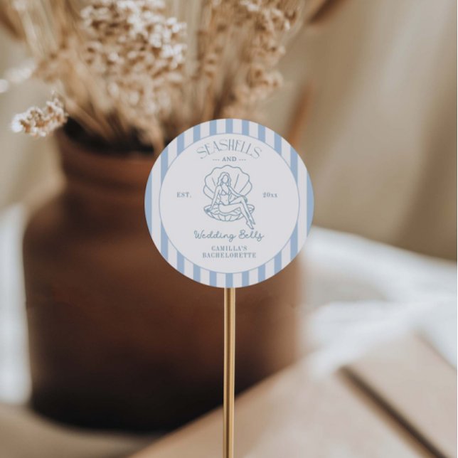 Muscheln und Hochzeitsglocken Bachelorette Runder Aufkleber (Von Creator hochgeladen)