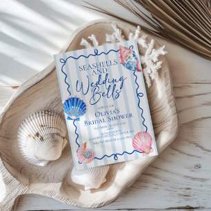 Muscheln und Hochzeitsglocken Preppy Brautparty Einladung