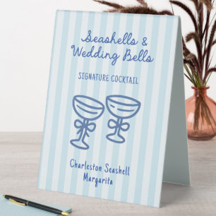 Muscheln und Hochzeitsglocken Signature-Cocktail Tischaufsteller