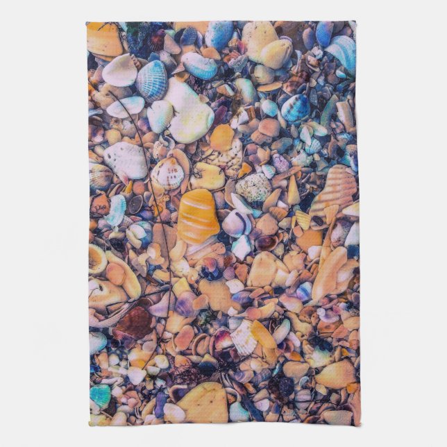 Muscheln und Kies Geschirrtuch (Vertikal)