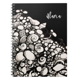 Muscheln und Kies zeichnend SpiralNotebook Notizblock