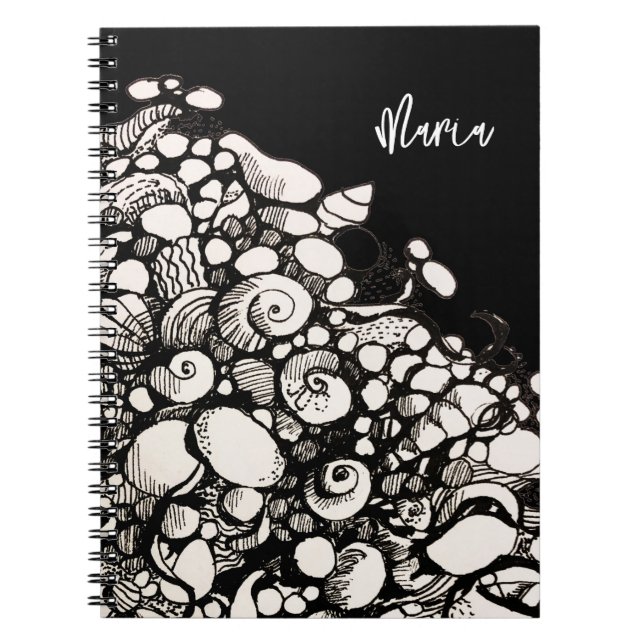 Muscheln und Kies zeichnend SpiralNotebook Notizblock (Vorderseite)