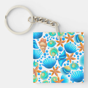 Muscheln und Muster des Starfish Ozeans Schlüsselanhänger