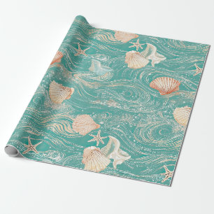 Muscheln und Ozeanwellen-Muster (10) Geschenkpapier