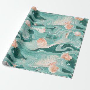 Muscheln und Ozeanwellen Muster (6) Geschenkpapier