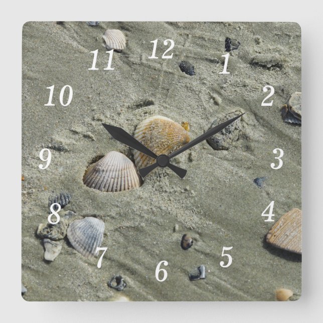 Muscheln und Sand-Wall-Uhr Quadratische Wanduhr (Vorderseite)