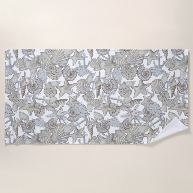 Muscheln und Schiffsanker Schatzsuchen Spaß Strandtuch (Vorderseite)