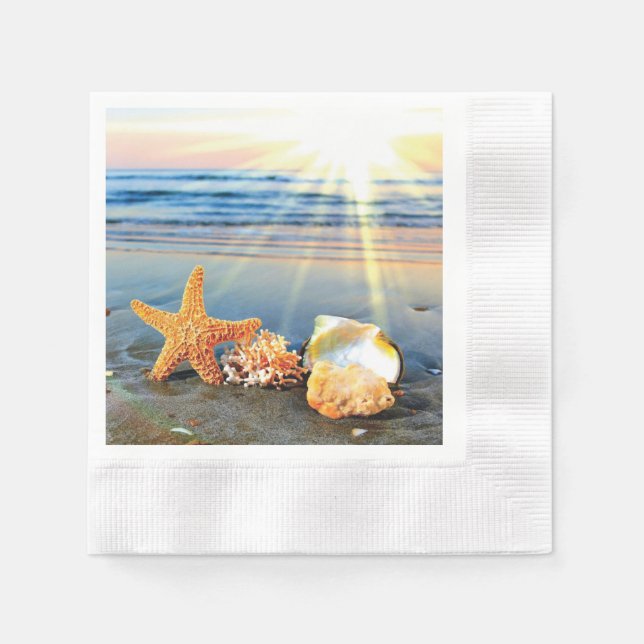 Muscheln und Seestern am Strand Serviette (Vorderseite)