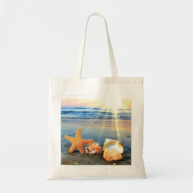 Muscheln und Seestern am Strand Tragetasche (Vorne)