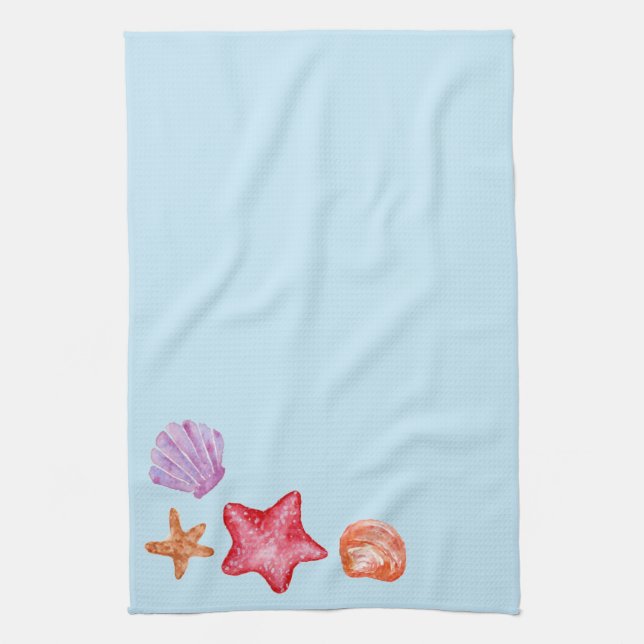 Muscheln und Seesterne Aquarell Küchentücher (Vertikal)