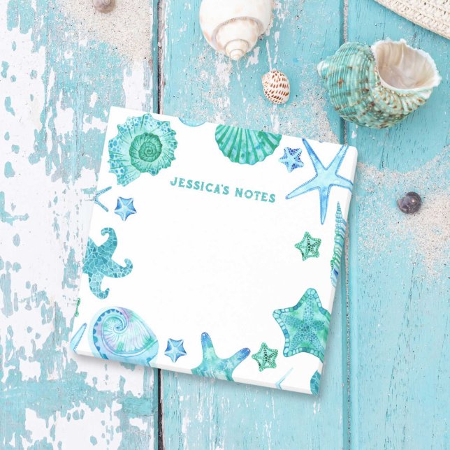 Muscheln und Starfish am Strand Post-it Klebezettel (Coastal Beach Watercolor Sea Shells and Starfish Post-it Notes)