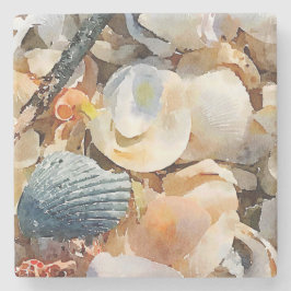 Muscheln und Treibholz am Strand Sand Untersetzer