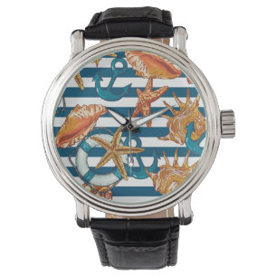 Muscheln und Verankerungsmuster Armbanduhr