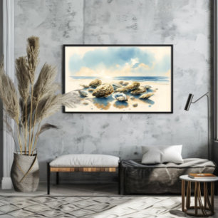 Muscheln Wasserfarbe Austern Küstenlinie Landschaf Poster
