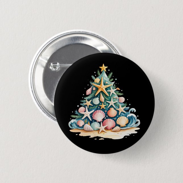 Muscheln Weihnachtsbaum Ozean Wasser Seestern  Button (Vorne & Hinten)