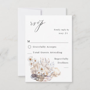 Muscheln & Weiße Blumen mit Essens-RSVP 4 RSVP Karte