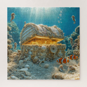 Muschelschatztruhe Unterwasser mit Münzen