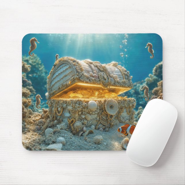 Muschelschatztruhe Unterwasser mit Münzen Mousepad (Mit Mouse)