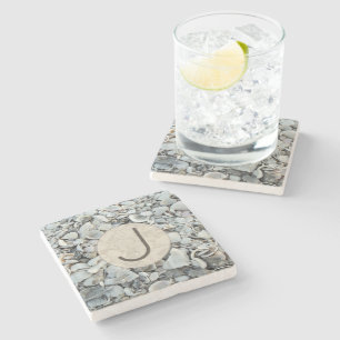 Muschelstrand-Monogramm-Design Steinuntersetzer