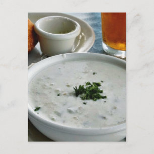 Muschelsuppe mit Bier und Sauerteigbrot Postkarte