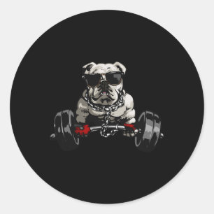 Muscle Bulldog Hund Deadlift Gym T-Shirt Weightlif Runder Aufkleber