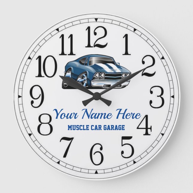 Muscle Car Garage Large Clock To Customize Große Wanduhr (Vorderseite)