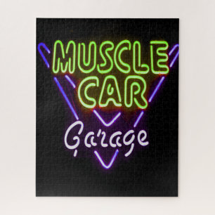 Muscle Car Garage Neuron Blau grün signieren