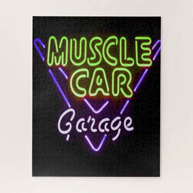 Muscle Car Garage Neuron Blau grün signieren (Vertikal)