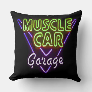 Muscle Car Garage Neuron Blau grün signieren Kissen