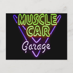 Muscle Car Garage Neuron Blau grün signieren Postkarte