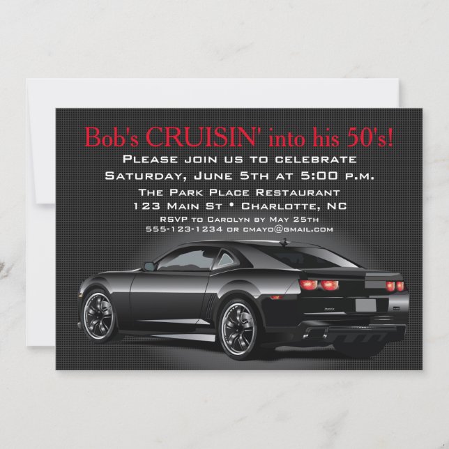 Muscle Car Mens Erwachsene Geburtstagspartei Einladung (Vorderseite)